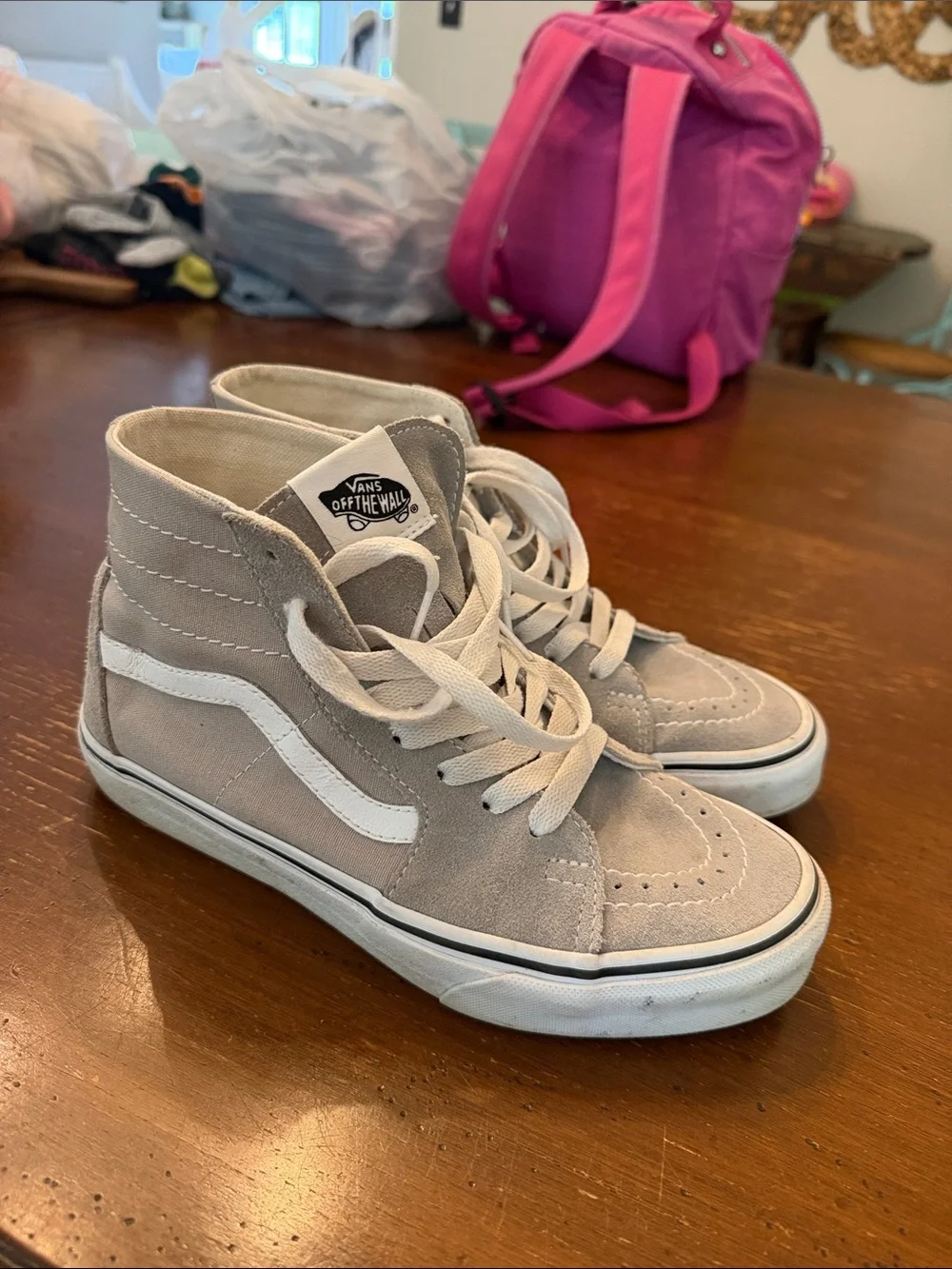 Vans Mid-Top Suede Sneakers in Light Gray and White